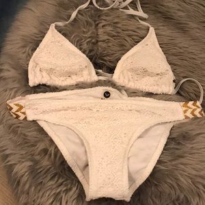 Roxy White Bikini Set with Gold Detail, Small